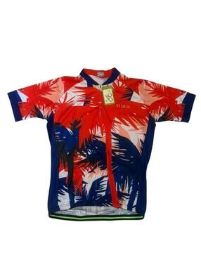 Men’s XXL Yi Dun Cycling Jersey New With Tags Red Blue Tropical Pattern Vibrant